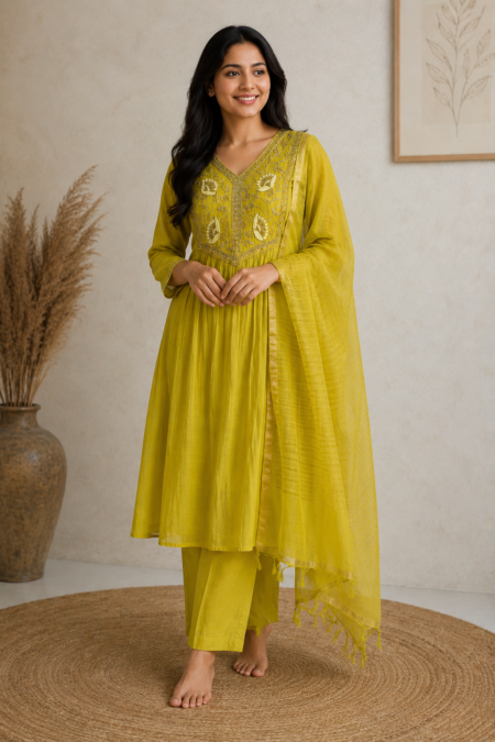 Premium Mul Chanderi Party Wear Anarkali Suit Set