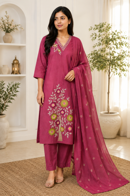 Wine Berry Embroidered Suit Set