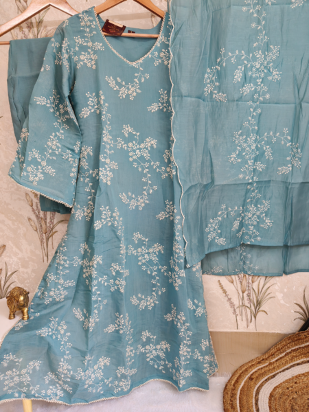 Pastel Blue Pearl Work Embroidered Party Wear Anarkali Suit Set