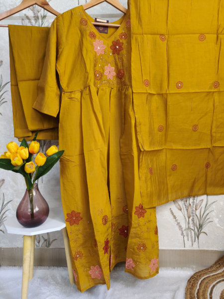 Mustard Yellow Embroidered Suit Set