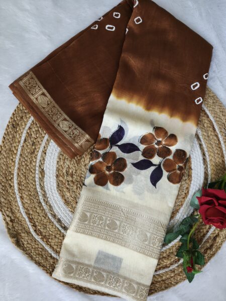Mangalagiri Spray Printed Saree with Traditional Gap Border
