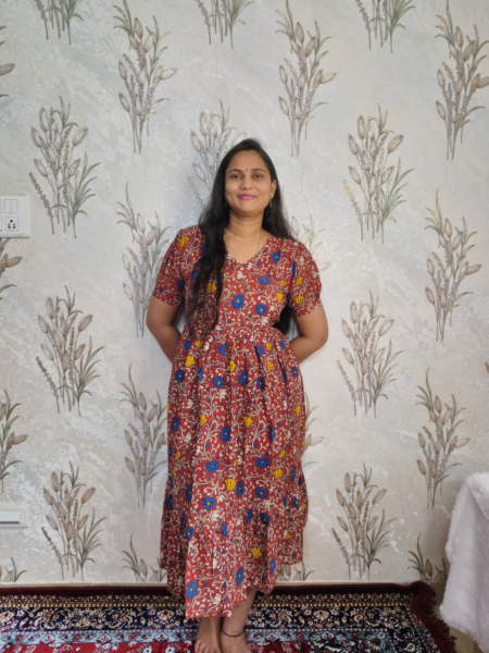 Rust Red Kalamkari Cotton Long Frock