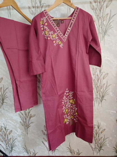 Wine Berry Embroidered Suit Set