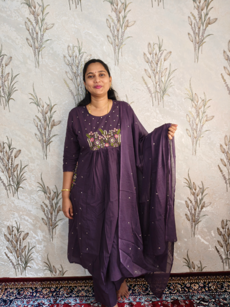 Deep Plum Embroidered Cotton Suit Set