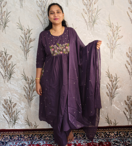 Deep Plum Embroidered Cotton Suit Set