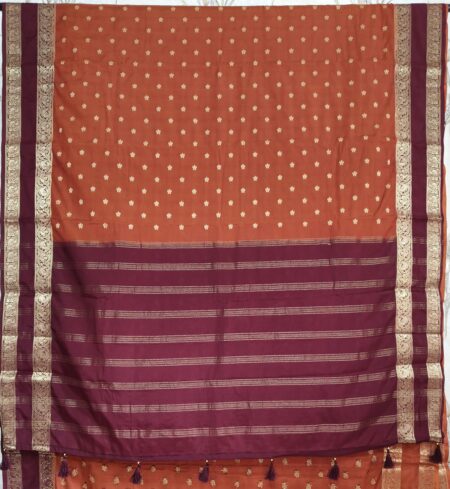 Semi Mysore Silk Saree – Rust Orange & Wine Gap Boarder