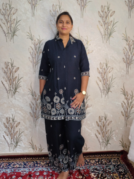 Navy Blue Rayon Co-Ord Set for Women