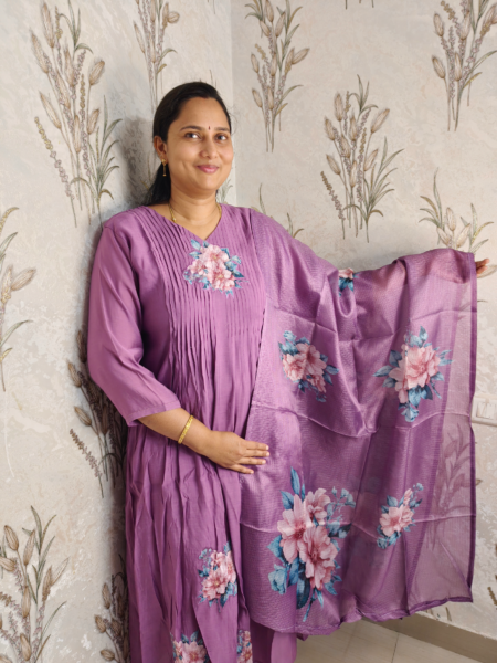 Premium Mul Chanderi Appliqué Work Kurta Set with Dupatta