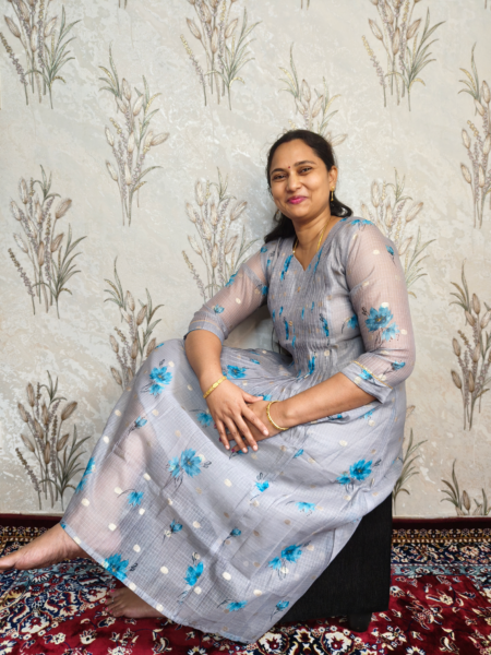 Grey Blue Floral Pure Kota Long Frock