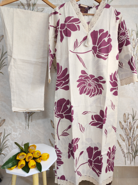 Ivory Floral Khadi Long Co-ord Set