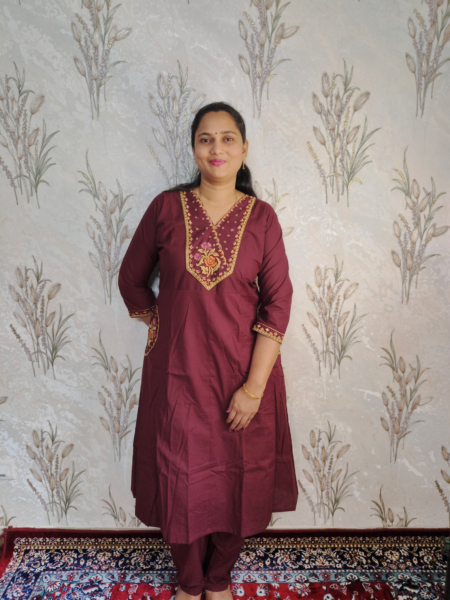 Wine Maroon Embroidered Cotton Long Co-ord Set