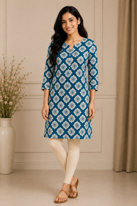 Teal Blue Floral Woven Top