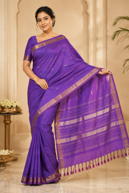 Mangalagiri Handloom Saree – Royal Purple with Small Zari Border