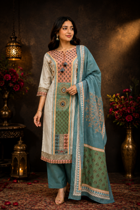 Pure Cotton Designer Kurta Set with Mirror Work