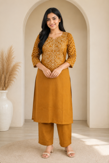 Mustard Dabu Bandhani-Style Coord Set