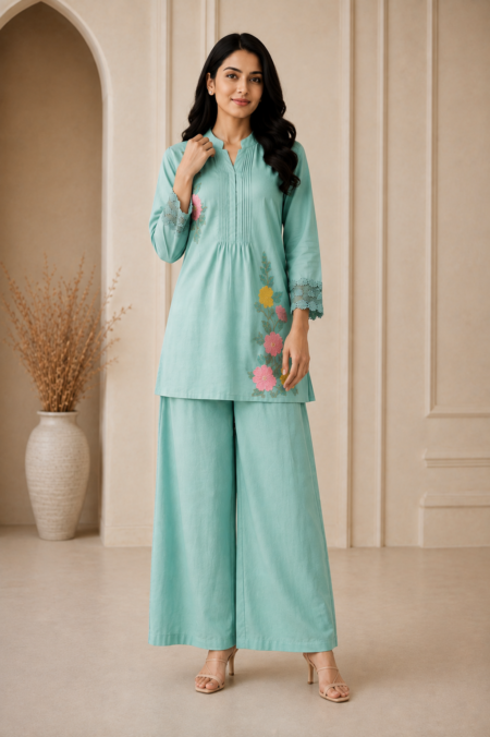 Mint Green Mulchanderi Embroidered Co-Ord Set