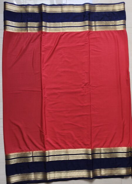 Red & Navy Blue Semi Mysore Silk Saree with Rich Gold Zari Border