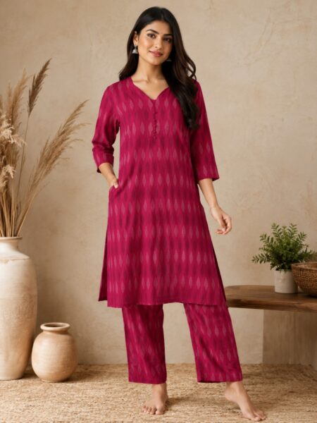 Magenta Ikat Cotton Co-ord Set