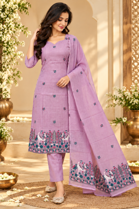 Lavender Jamdani Fabric Suit Set